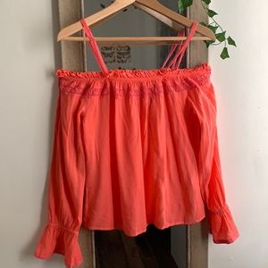 Flowy Bohemian Coral Off The Shoulder Blouse
